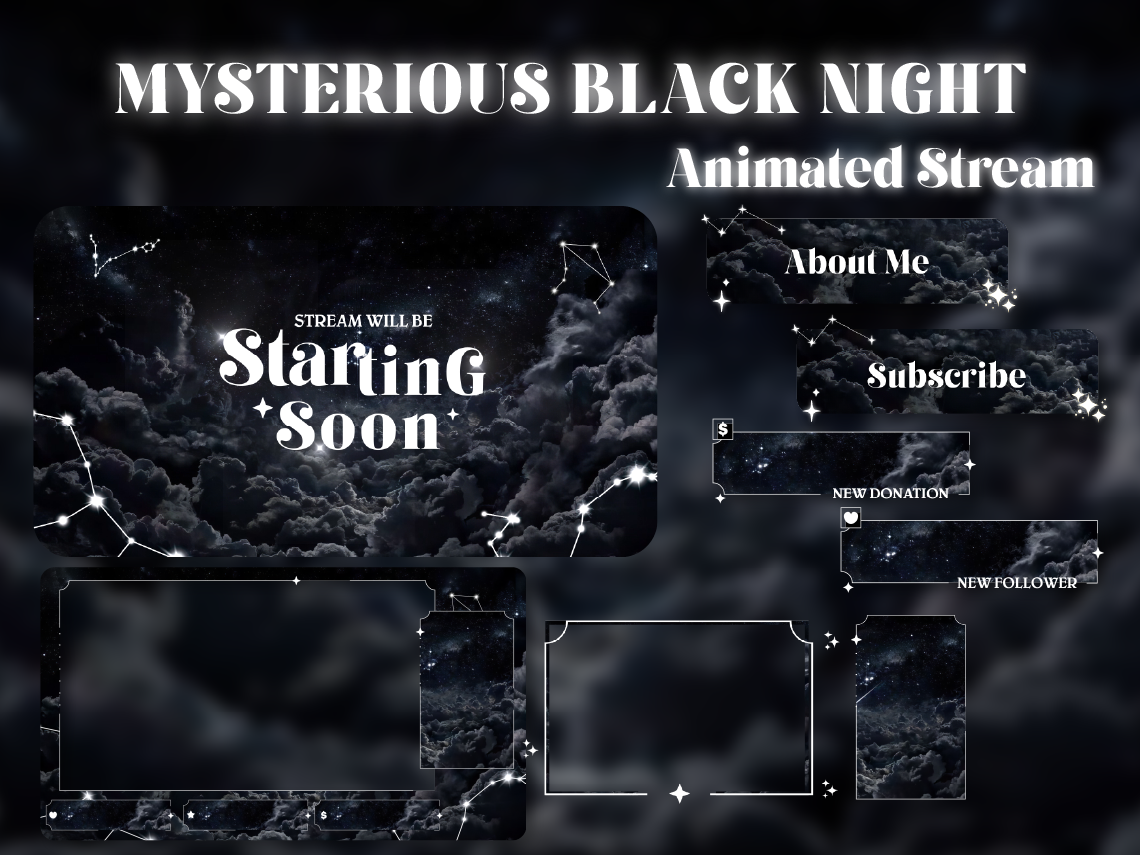 Mysterious Black Night Animated Stream Overlay Package